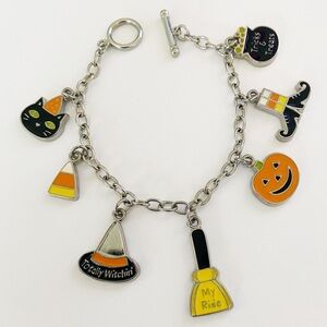 Halloween enamel silver charm bracelet- vintage Hallmark